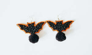Bat Pompom Statement Earrings