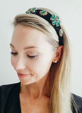 Hunter Green Jeweled Headband - Black Velvet