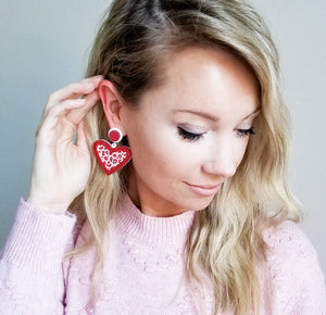Glitter Leopard Acrylic Heart Earrings