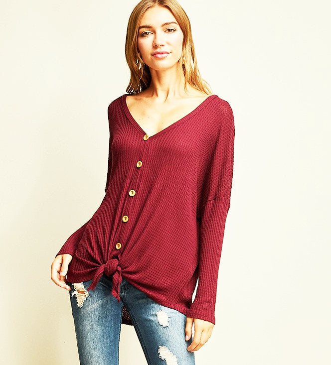 Button Me Up Top - Burgundy