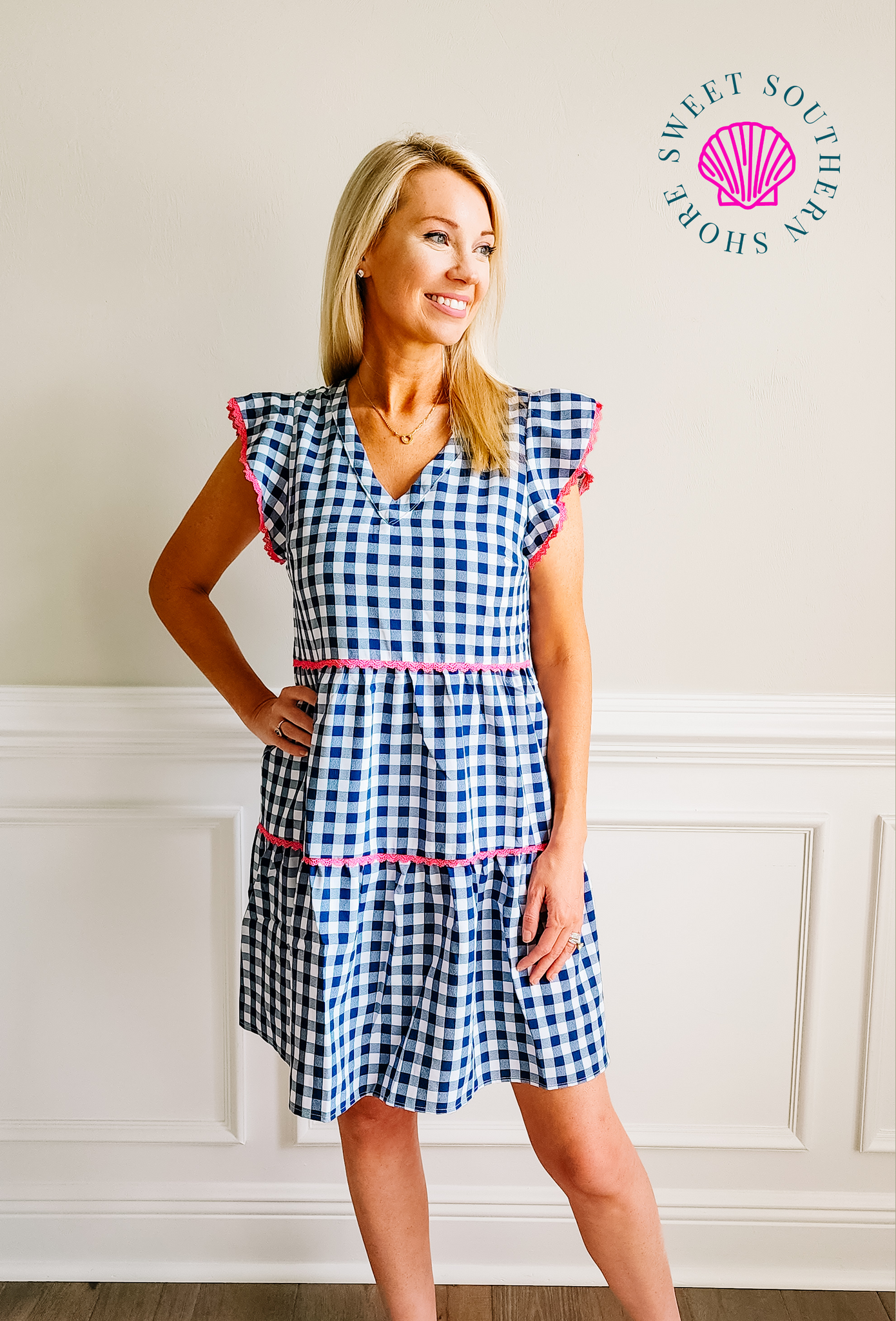 Navy + Hot Pink Tiered Dress Sweet Southern Shore Navy + Hot Pink Tiered Dress Sweet Southern Shore