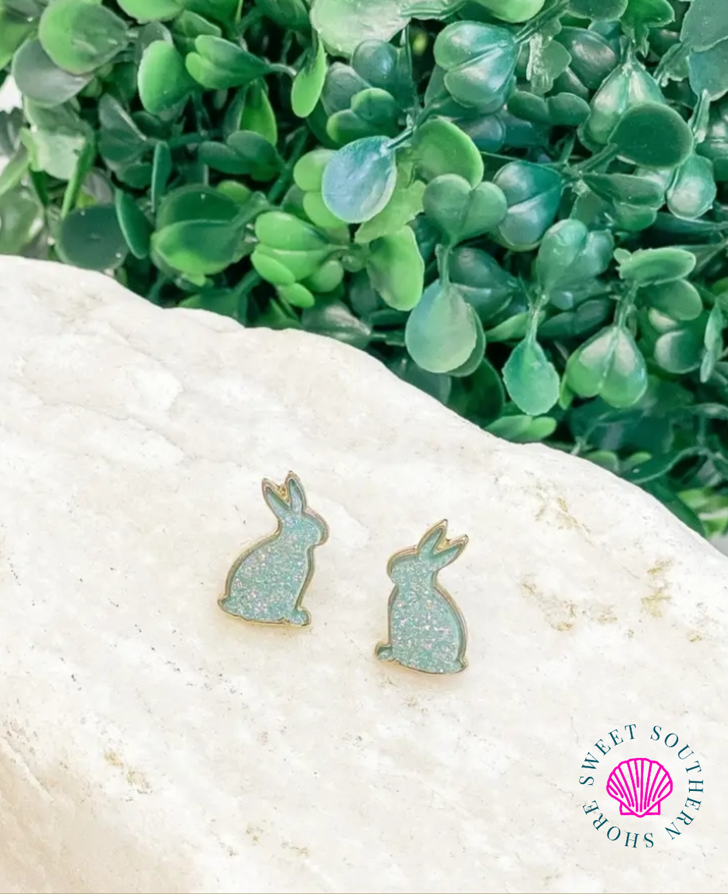 Druzy Bunny Stud Earrings Mint
