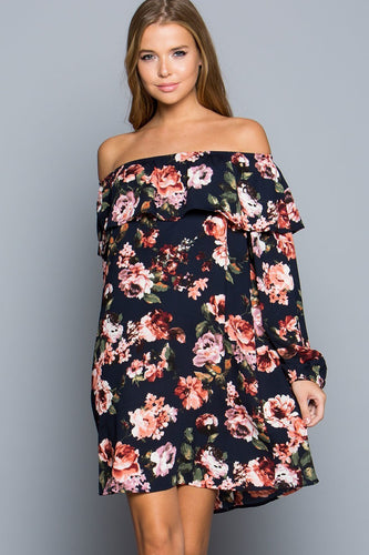 Follow Me To Fall Floral Dress - Navy