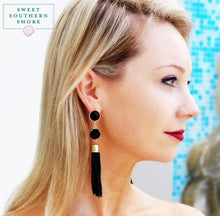 Gia Druzy & Beaded Tassel Drop Earrings - Black  