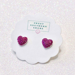 Mini Heart Stud Earrings- Pink