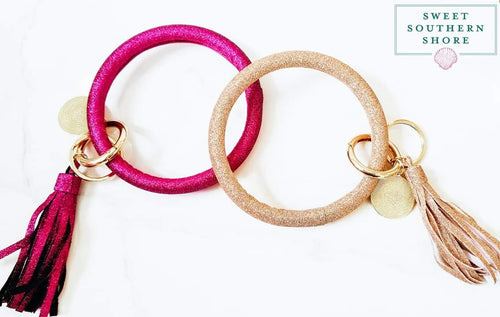 Sweet Glitter Tassel Bracelet/ Key Chain -Rose Gold & Fuchsia