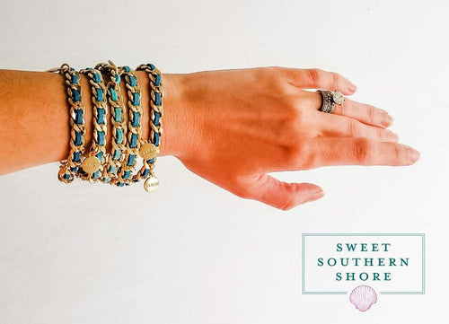 Luxe Leather and Gold Chain Magnetic Bracelet - Blue