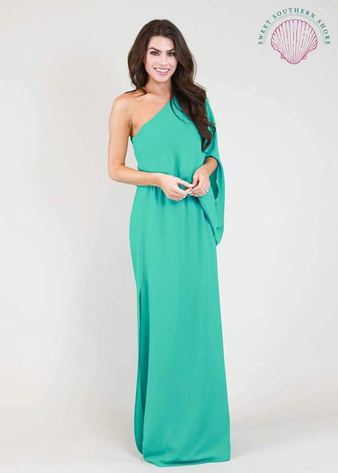 Island Maxi One Shoulder Dress - Green Sweet Southern Shore Island Maxi One Shoulder Dress - Green Sweet Southern Shore