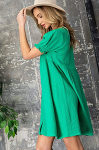 Just Met Button Up Dress - Kelly Green