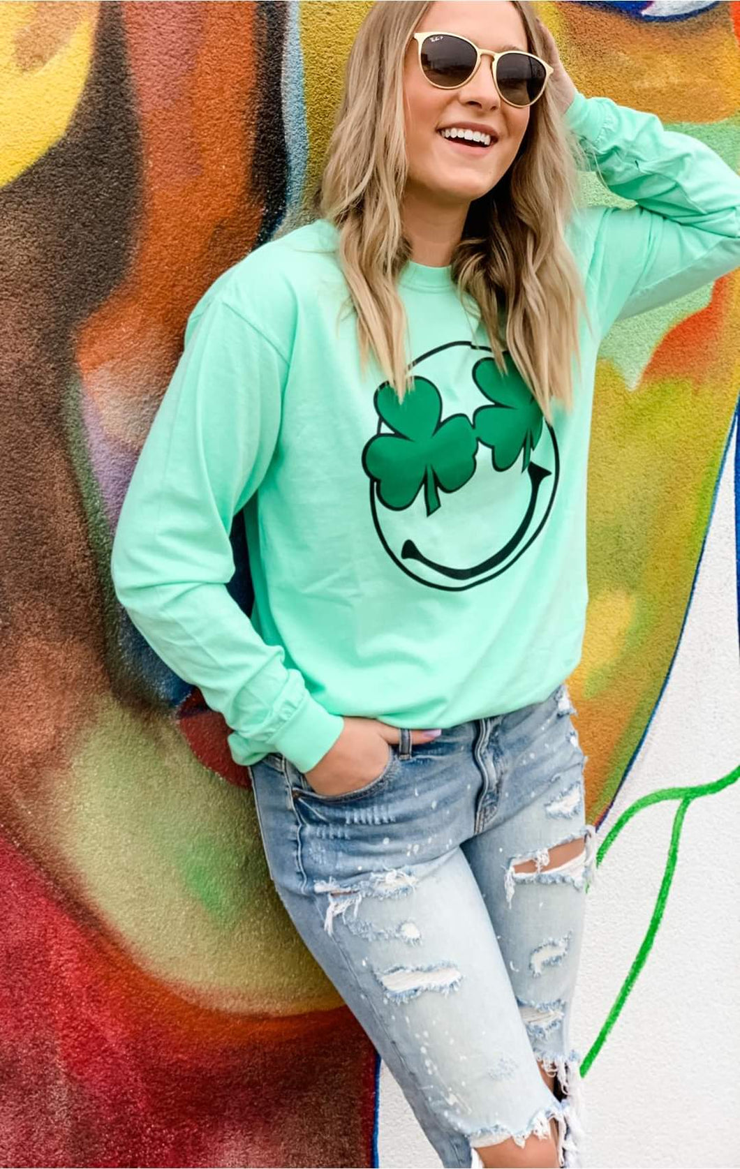 Clover Smiley Long Sleeve Tee | St. Patrick's Day