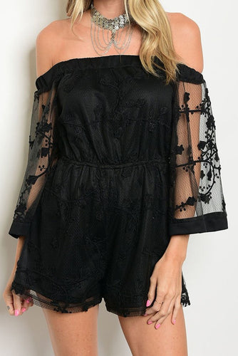 Take Me Out Tonight Lace Romper - Black