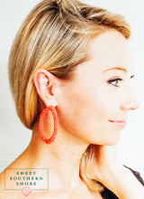 Beaded Hoop Earrings - Teal & Coral Available