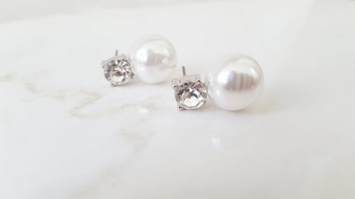 Jackie Stud Earrings - Silver & White