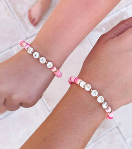Mama + Mini Stretch Bracelet Set - Coral Pink/Multi