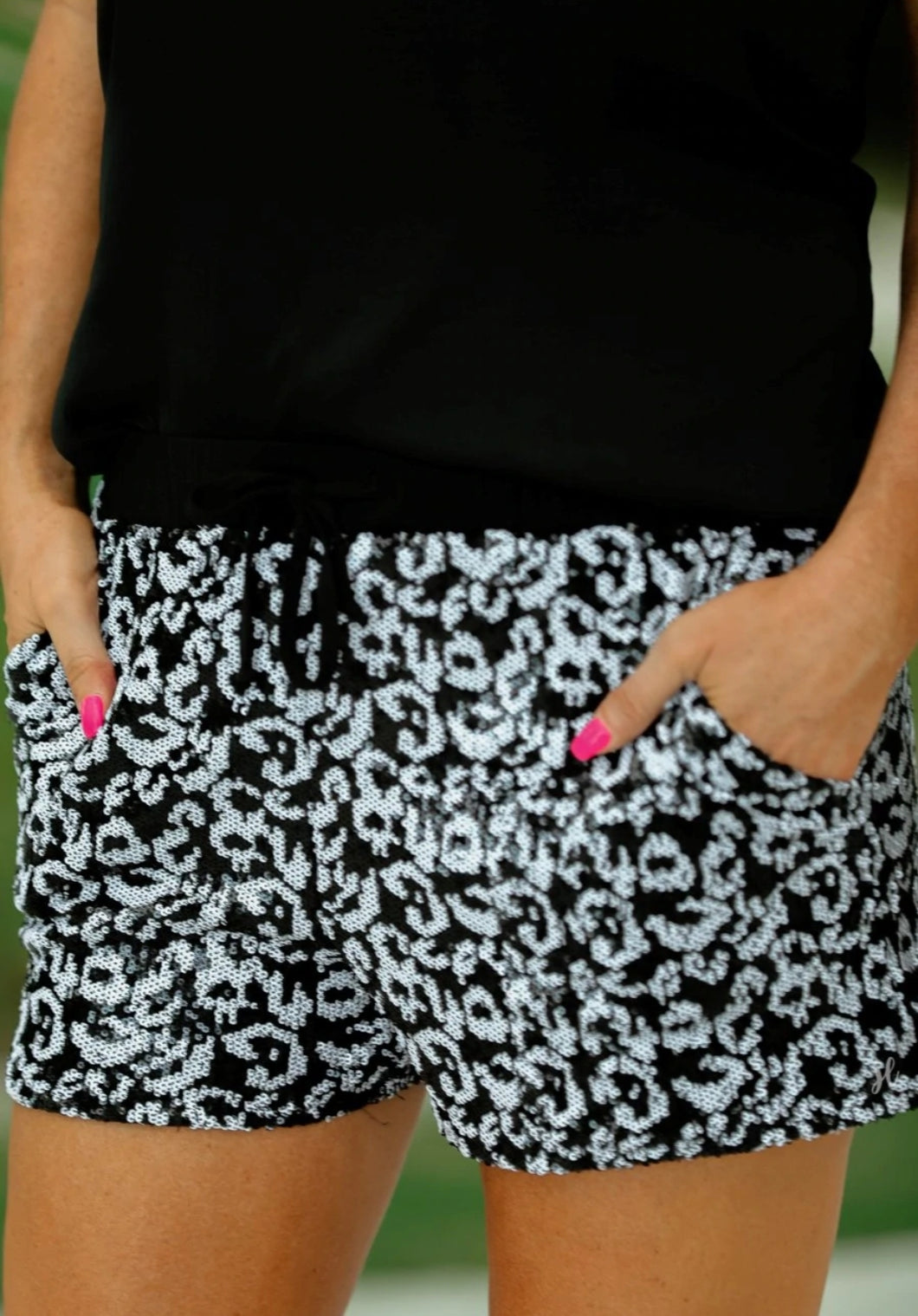 Black & White Leopard Sequin Shorts