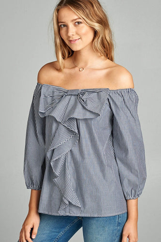 Sweet Talk Off The Shoulder Top - Navy/ Off White