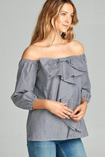 Sweet Talk Off The Shoulder Top - Navy/ Off White