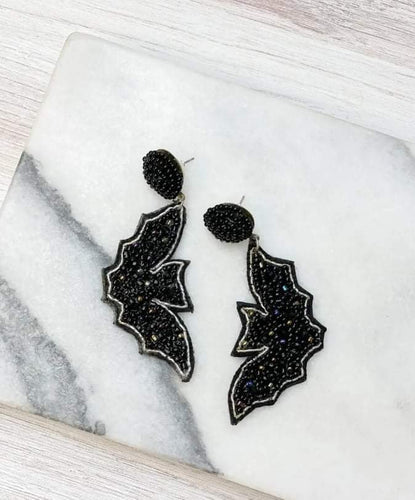 Beaded Bat Statement Earrings