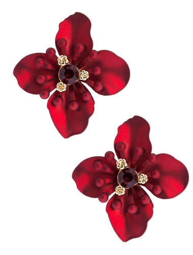 Large Flower Statement Earring - Red