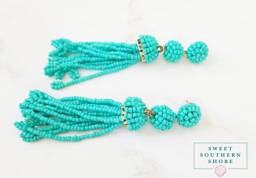 Tally Tassel Beaded Earrings - Turquoise